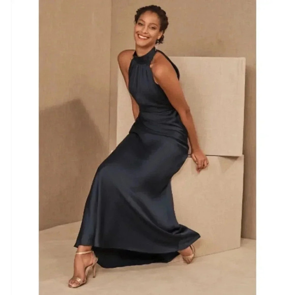 NWT Anthropologie BHLDN Esme Satin l Dress Long Wedding Guest Cocktail Black 8 - Picture 4 of 11